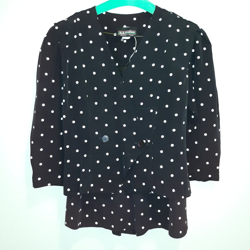 Black and White Polkadot Fitted Vintage Mini Skirt Set